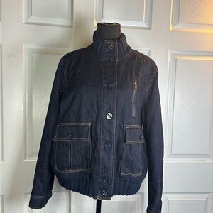 Lauren Jeans Co. Vintage Dark Blue Jean Quilted Denim Bomber Jacket